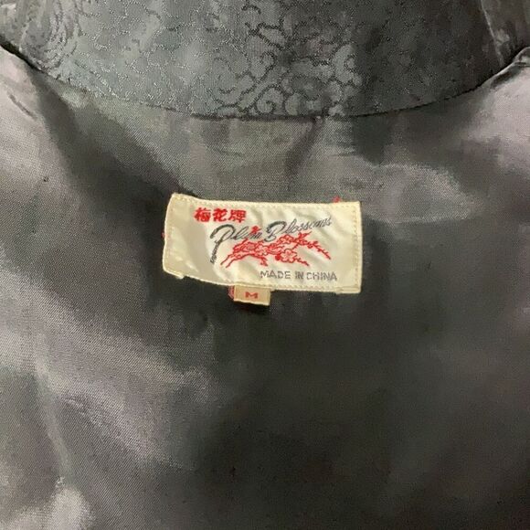 Vintage Plum Blossoms Black Insulated Jacket Long Sleeve Button Down Snaps Sz M - Picture 5 of 8